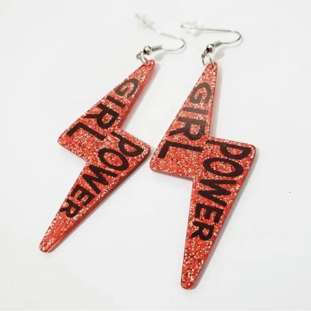 Girl Power Retro Lighting Pink Glitter Earrings